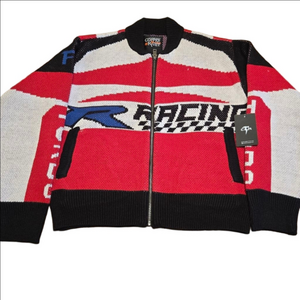 Copper Rivet Red Zip Up Racing Sweater Size Medium NWT